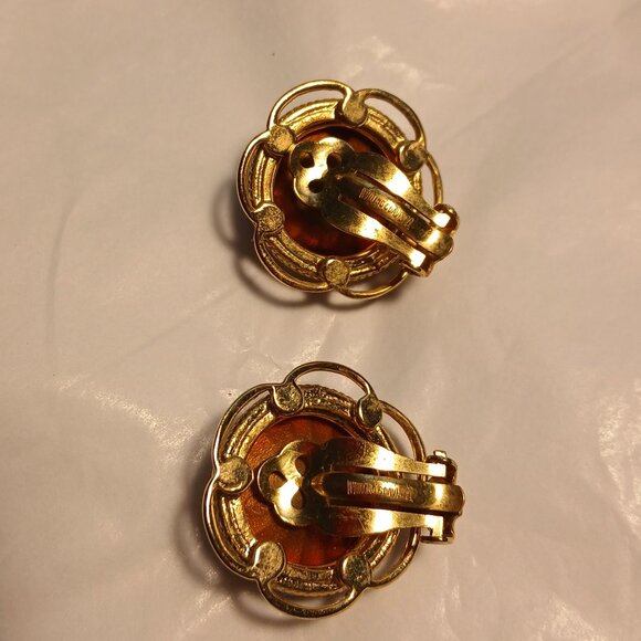 Vtg Whiting & Davis Watermelon Rivoli Heliotrope Rhinestone Clip Earrings 1 in - Picture 5 of 7